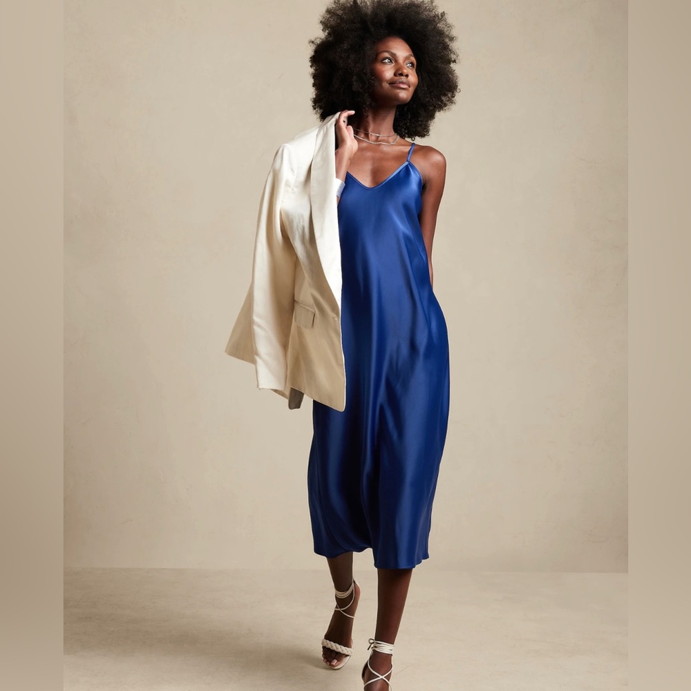 Banana Republic Navy Satin Slip Dress